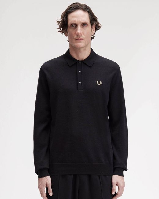 Fred Perry Black Classic Knitted Shirt Ls for men