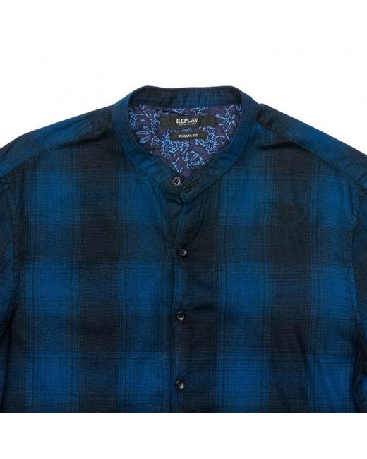Replay Blue Check Printed Cotton Dobby Shirt for men