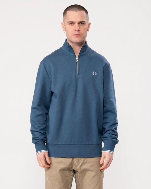 Fred Perry Blue Half Zip Sweatshirt for men
