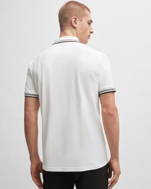 Boss White Paul Short Sleeve Polo Shirt With Contrast Tipping Nos for men
