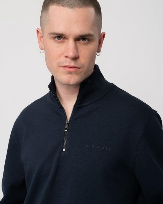 Ted Baker Blue Actos 1/4 Zip Sweatshirt Size: M for men