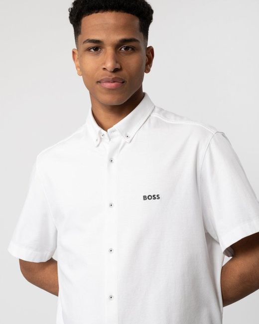 Boss White Motion Short Sleeve Shirt for men