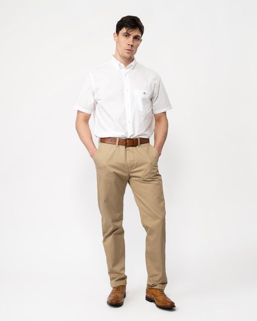 Gant White Regular Fit Short Sleeve Poplin Shirt for men