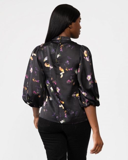 Ted Baker Black Niycole High Neck Top With Balloon Sleeves