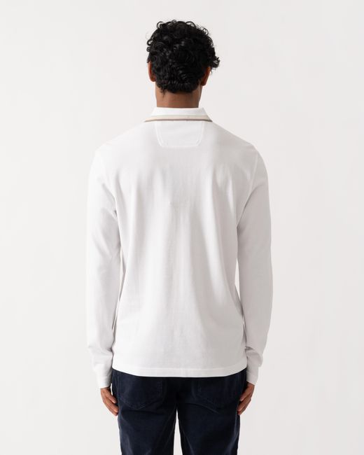 Boss White Plisy Long Sleeve Polo Shirt for men