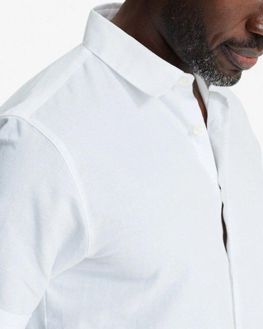 Oliver Sweeney White Eakring Short Sleeve Linen Shirt for men