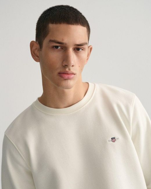 Gant White Regular Fit Shield Logo Crew Neck Sweatshirt for men