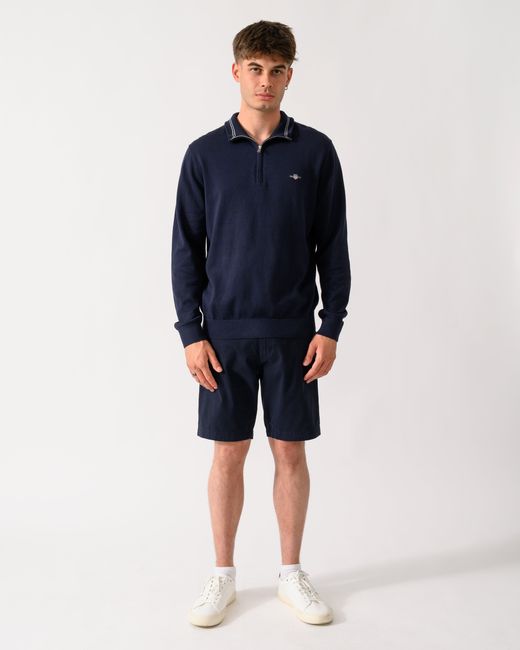 Gant Blue Classic Cotton Shield Logo Half Zip Jumper for men