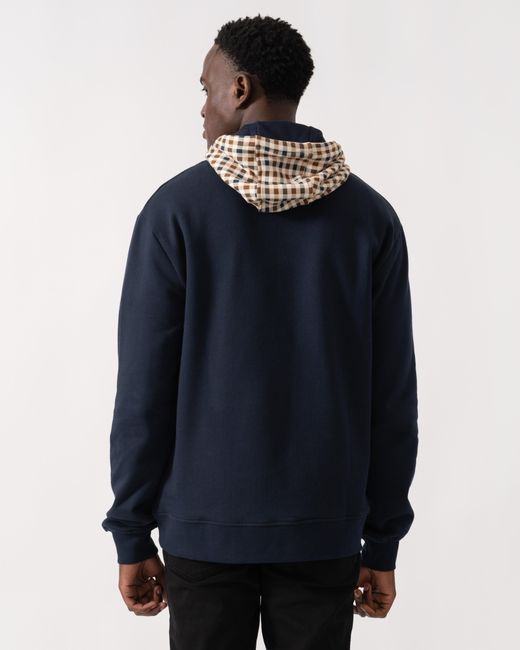 Aquascutum Blue Club Check Hoodie Fleece for men
