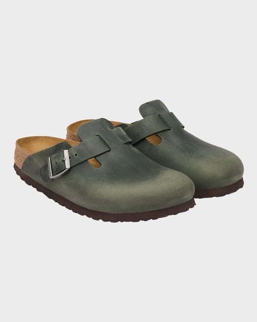 Birkenstock Green Boston Oiled Nubuck Leather Clogs