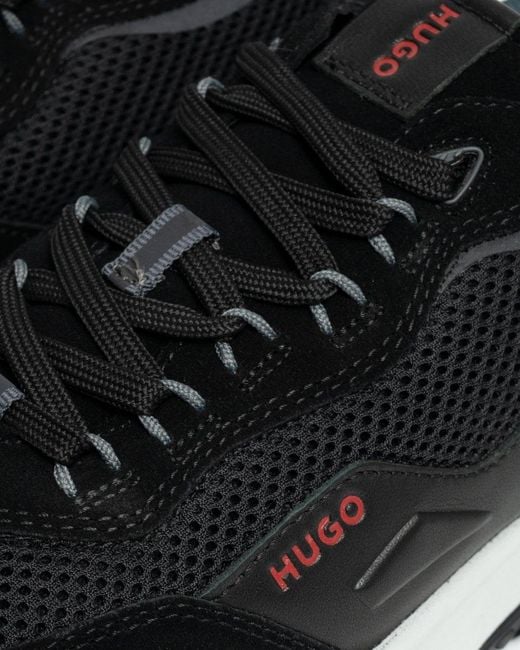 HUGO Black Kane Runn Leather Lace-up Trainers With Mesh Trims for men