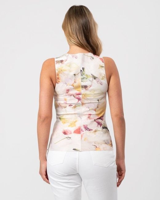 Ted Baker White Aimley Stitch Detail Printed Racer Top