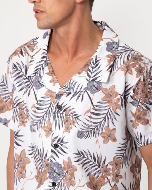 Boss White Short Sleeve Tropical Print Beach Shirt for men