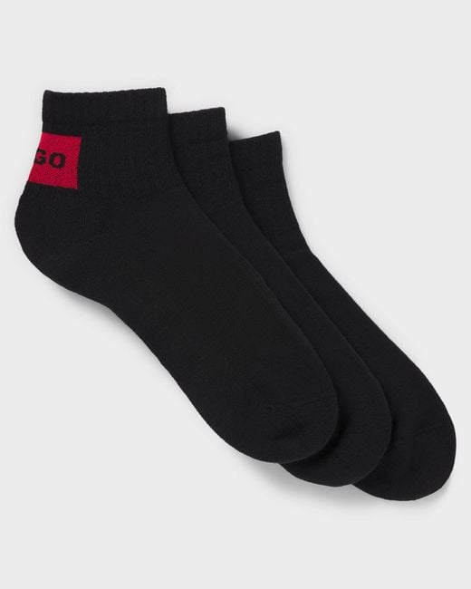 HUGO Black Three-Pack Ankle Socks With Logo Labels for men