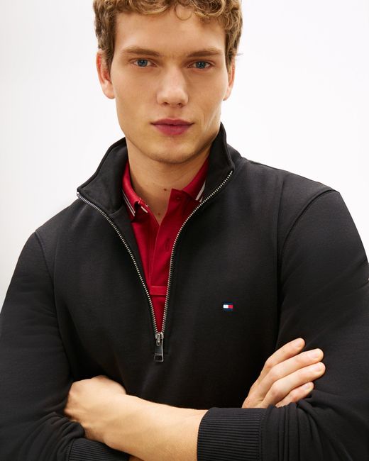 Tommy Hilfiger Black Essential Terry 1/4 Zip Sweatshirt for men