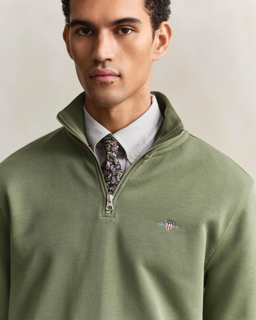 Gant Green Regular Fit Shield Logo Half Zip Sweatshirt for men