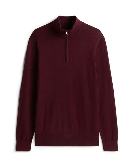 Tommy Hilfiger Red Essential Cotton 1/4 Zip Mock Sweatshirt for men