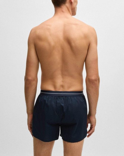 Boss Blue Boxer 2-pack Cotton Pyjama Shorts With Logo Waistbands for men