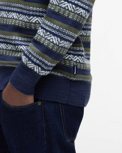 Barbour Blue Topcliffe Fairisle Crew Neck Sweater for men