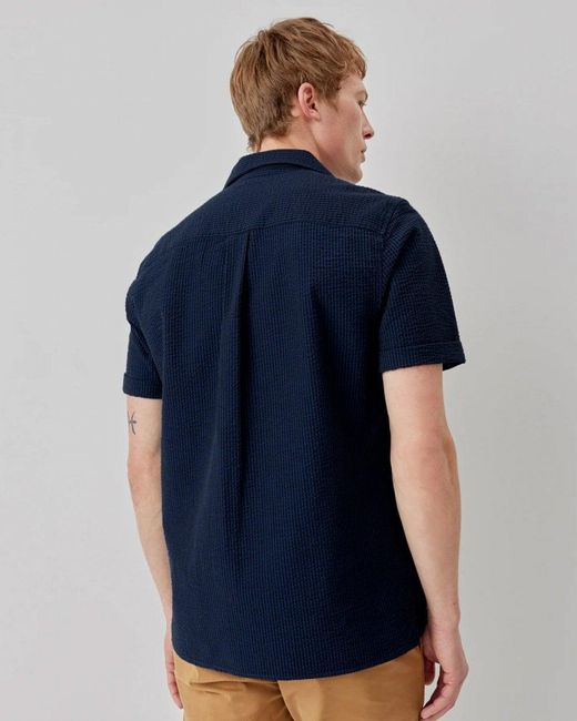 Oliver Sweeney Blue Ravenshead Cotton Seersucker Short Sleeved Shirt Size: M for men