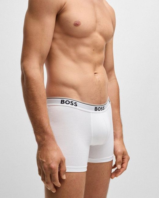 Boss White Power Three Pack Stretch Cotton Boxer Briefs With Logos Nos Size: M for men
