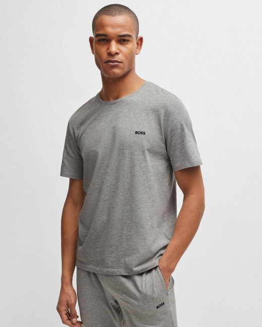 Boss Gray Mix & Match Stretch-cotton Regular Fit T-shirt With Logo Detail Nos for men