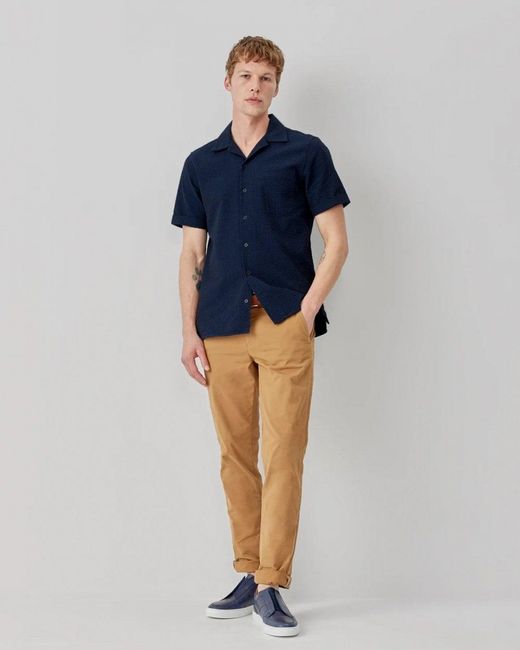 Oliver Sweeney Blue Ravenshead Cotton Seersucker Short Sleeved Shirt Size: M for men