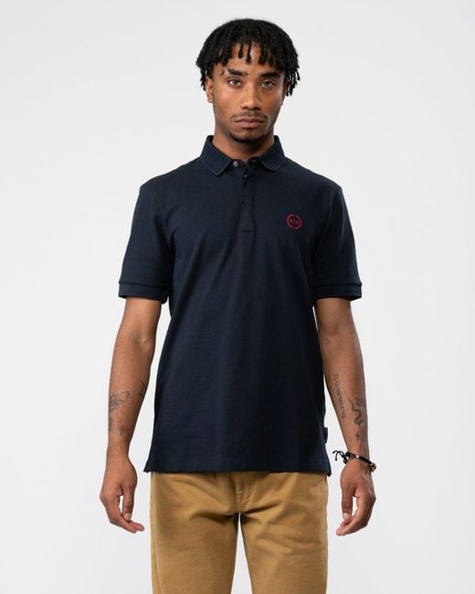 Armani Exchange Blue Short Sleeve Micro Logo Polo Shirt for men