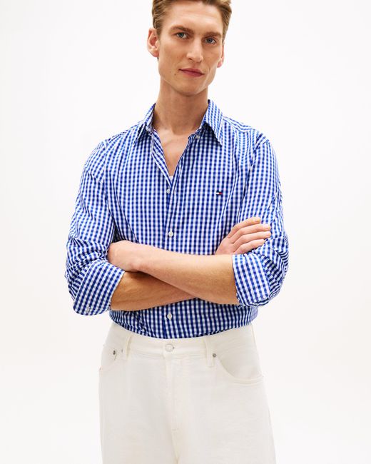 Tommy Hilfiger Blue Flex Poplin Gingham Long Sleeve Shirt for men