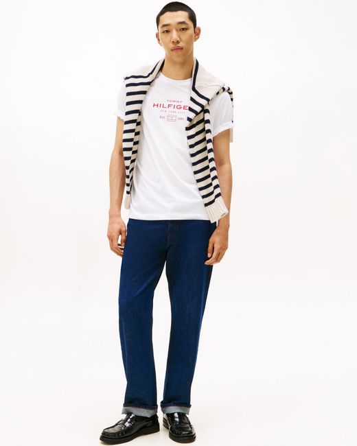Tommy Hilfiger White Stack Hilfiger Graphic T-Shirt for men