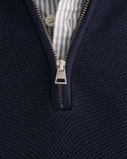 Gant Blue Cotton Pique Half Zip Jumper Size: L for men