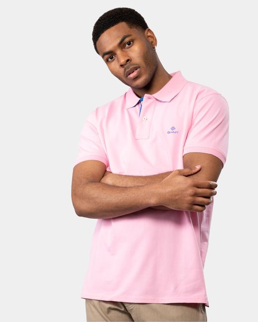 Gant Pink Contrast Collar Pique Short Sleeve Rugger for men