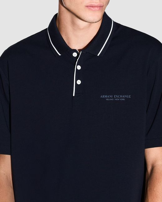 ARMANI EXCHANGE Blue Milano/New York Polo Shirt With Contrast Tipping for men
