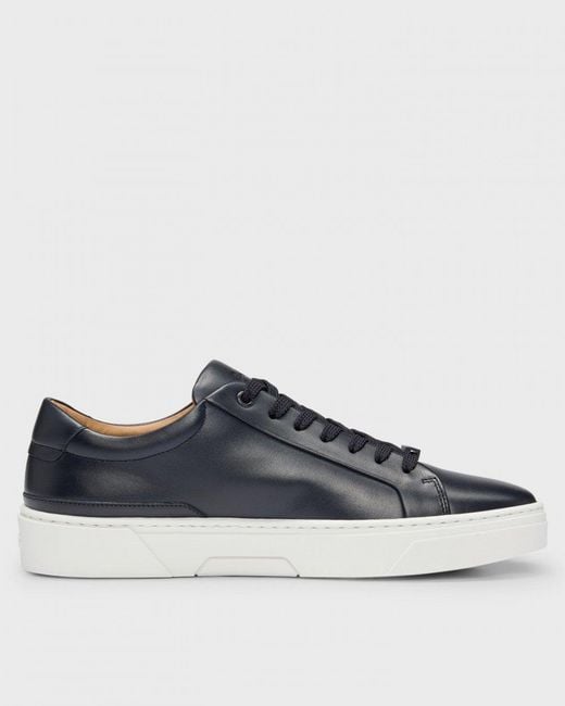 Boss Blue Gary Tenn Leather Low-Top Trainers With Branded Lace Loop Nos for men