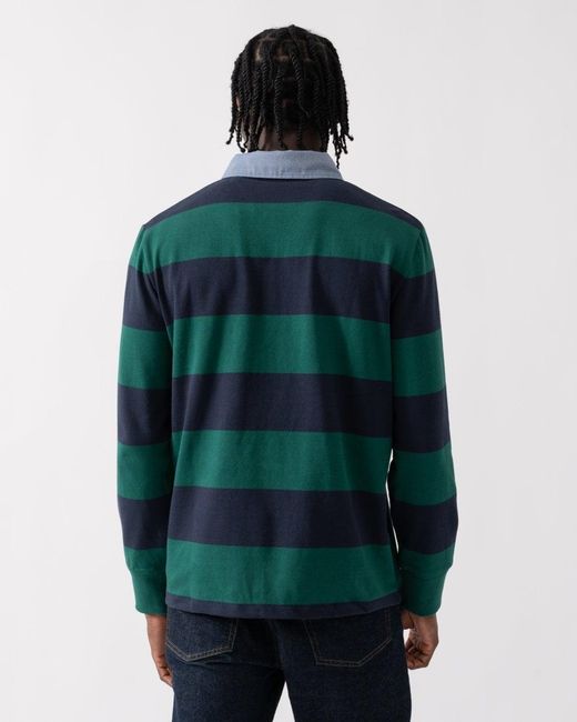 Gant Green Regular Fit Chambray Stripe Heavy Rugger Colour: 373 Deep Forest, Size: L for men