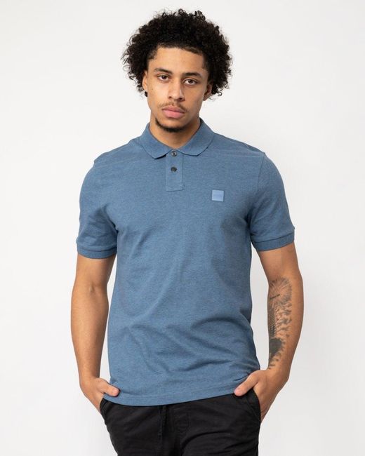 Boss Blue Passenger Stretch-cotton Slim-fit Polo Shirt With Logo Patch for men
