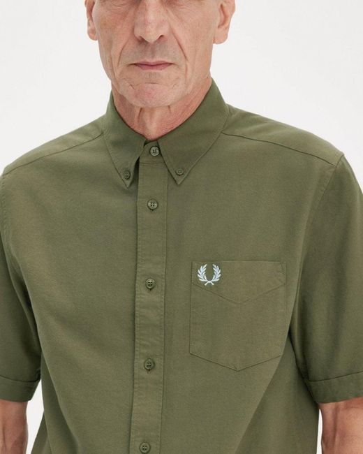 Fred Perry Green Short Sleeve Oxford Shirt for men