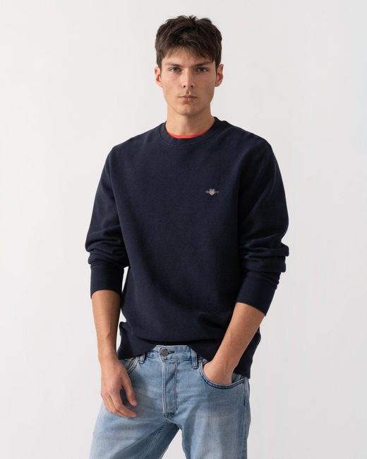Gant Blue Texture Crew Neck Sweatshirt for men
