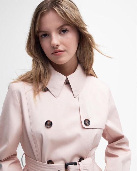 Barbour Pink Greta Long Showerproof Trenchcoat