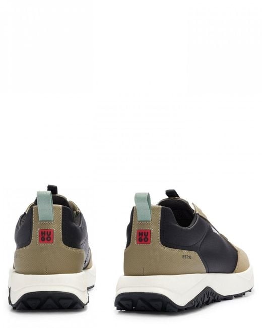 HUGO Blue Kane Running-style Trainers In Mixed Materials With Logo Details for men