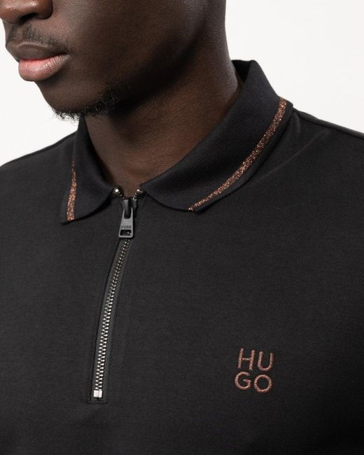 HUGO Black Ditellos Short Sleeve Polo Shirt for men