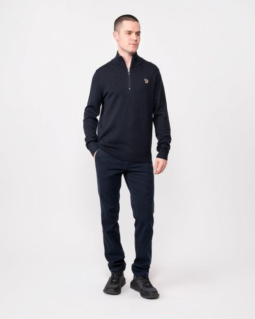 Paul Smith Blue Ps Zip Neck Zebra Badge Sweater for men
