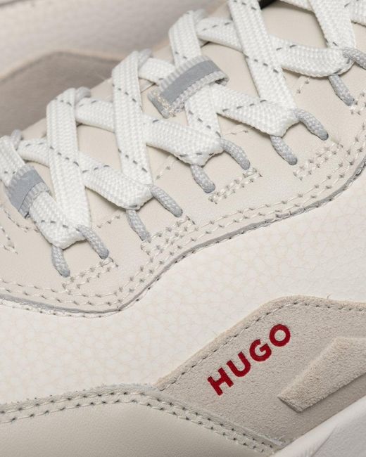 HUGO Gray Kane Mixed-material Trainers With Faux Leather Trims for men