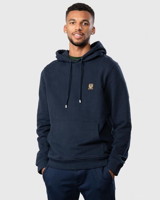 Belstaff Blue Pullover Logo Patch Hoodie for men