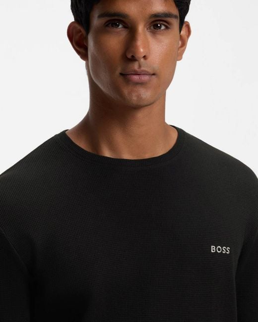 Boss Black Waffle Ottoman Pyjama T-Shirt With Embroidered Logo for men