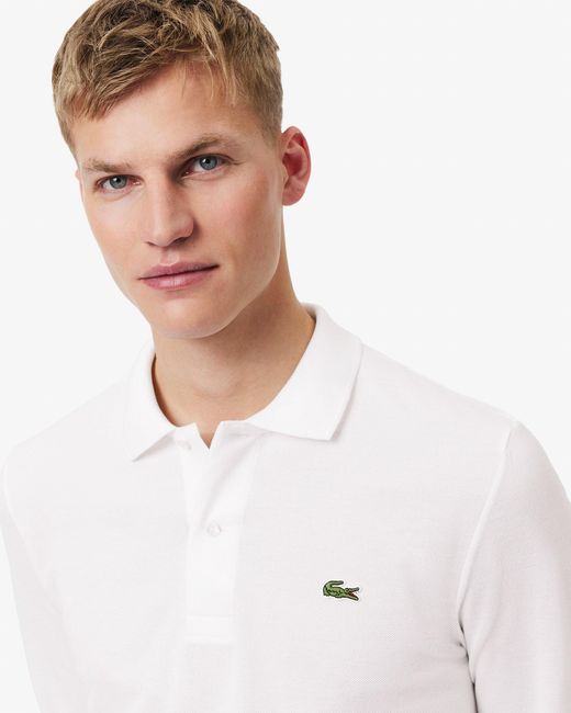 Lacoste White Original L.12.12 Long Sleeve Cotton Polo Shirt for men