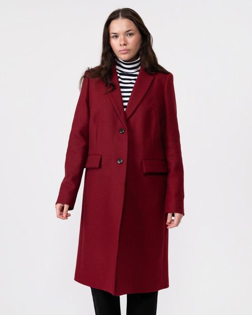 Tommy Hilfiger Red Wool Blend Long Classic Jacket
