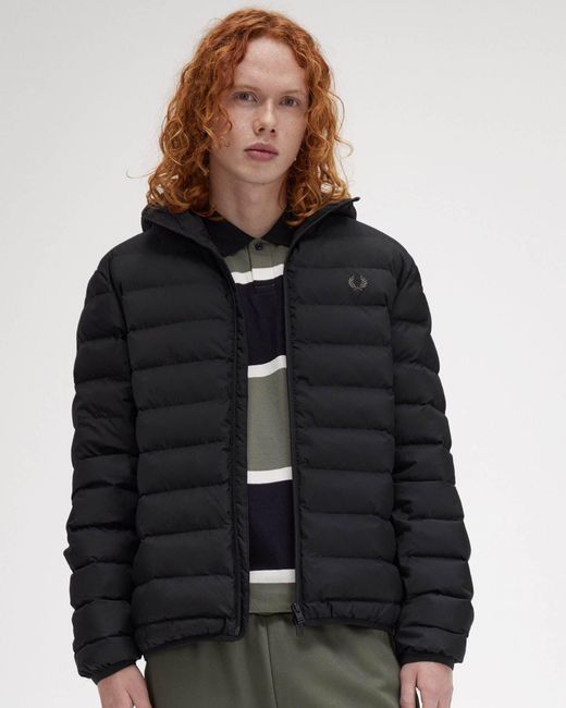 Fred Perry Black Hooded Padded Jacket for men