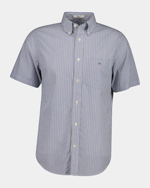Gant Blue Regular Fit Poplin Stripe Short Sleeve Shirt for men