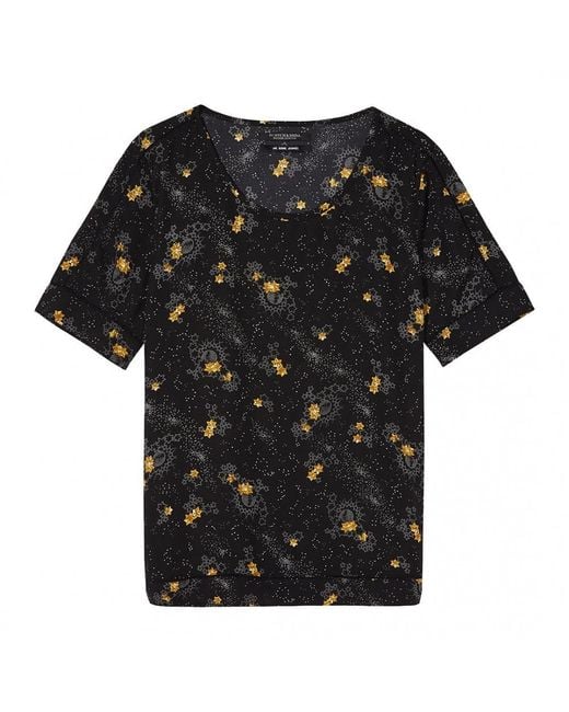 Maison Scotch Black Silky Feel Printed Ladder Tape Detail Blouse